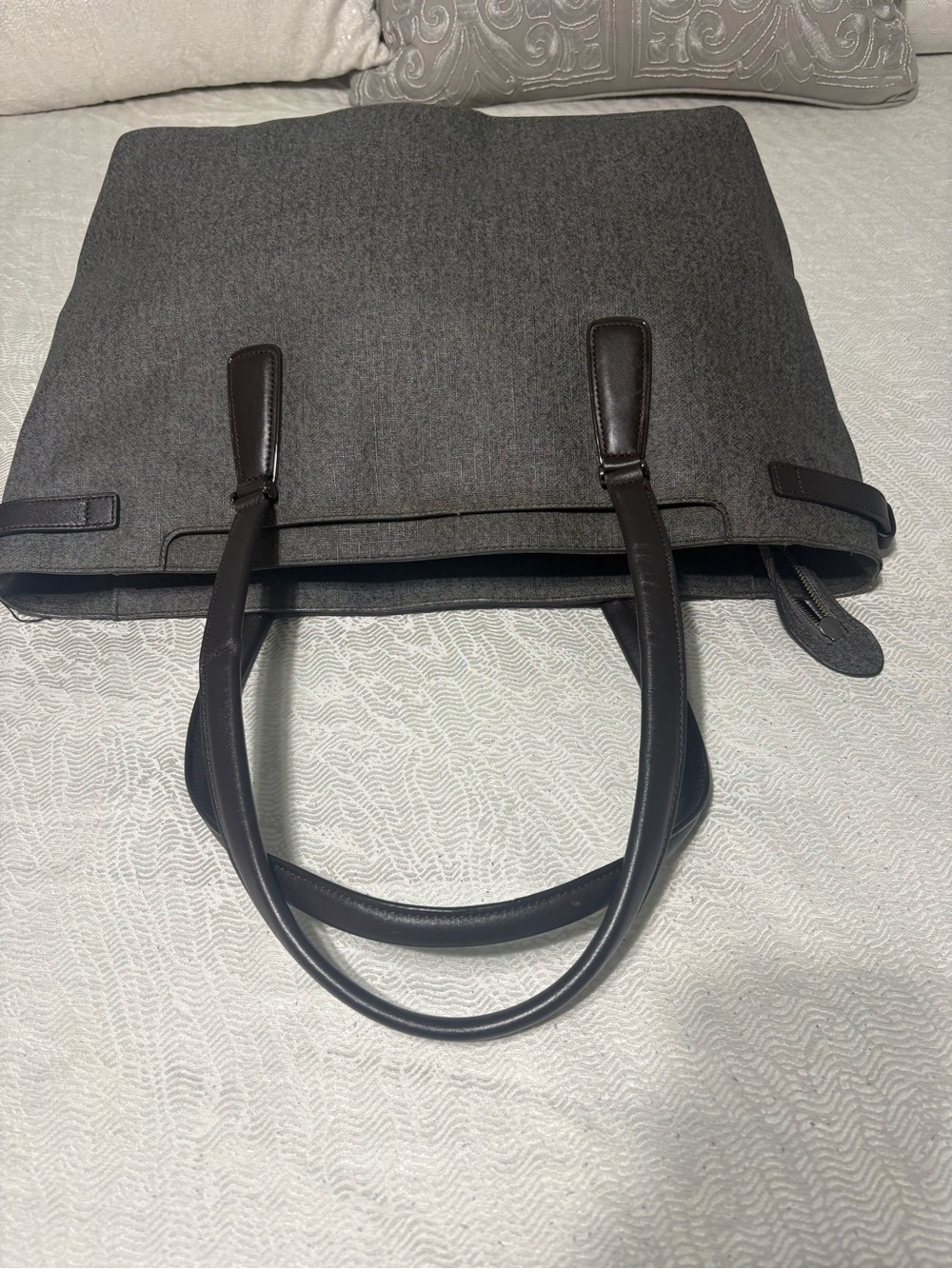 TUMI Sinclair Viera Classic Gray Tote Bag with Dark Brown Handles - Tote Bag